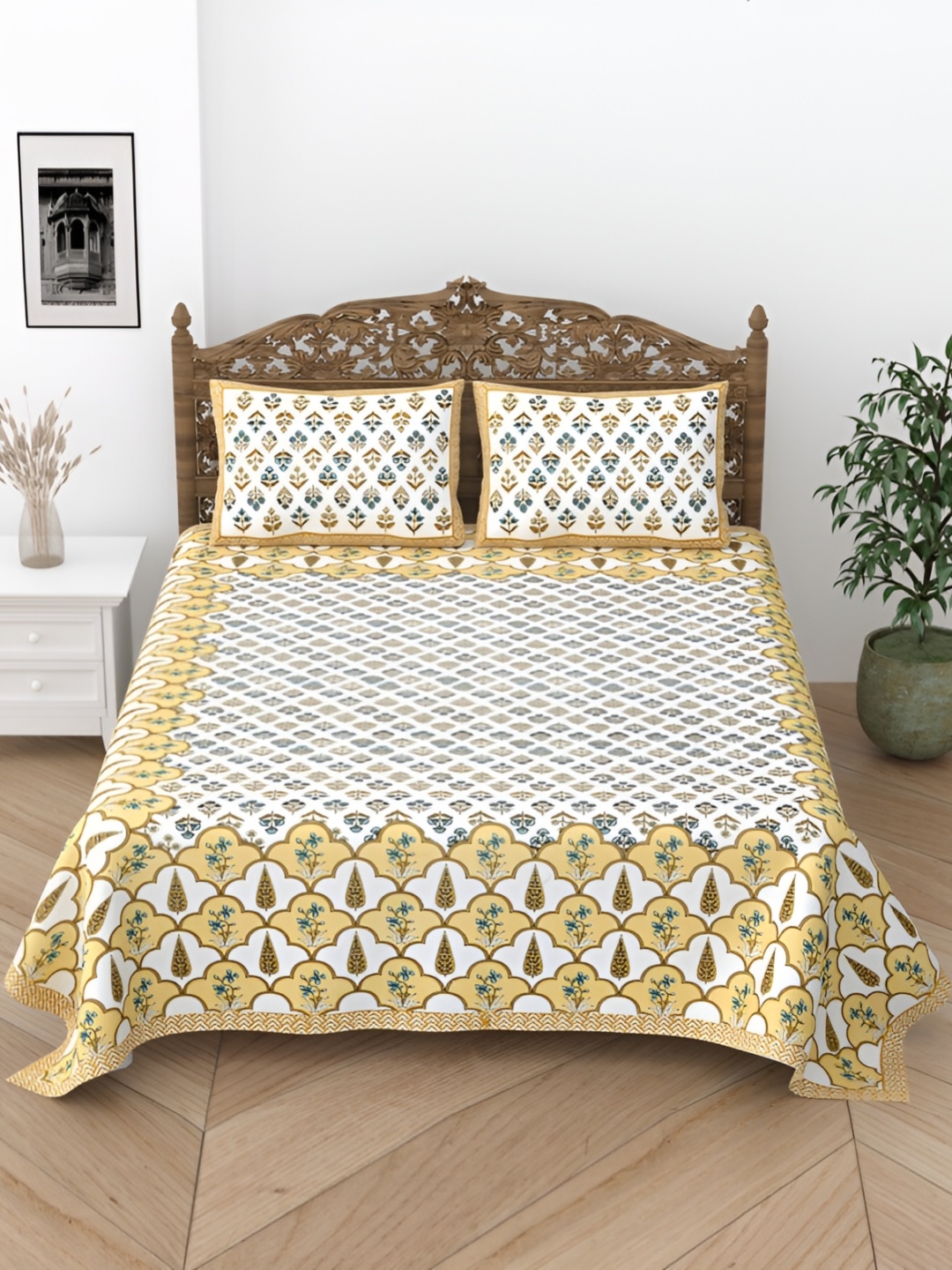 

Comfowell Yellow & White Floral Printed Cotton 244 TC Single Bedsheet With 2 Pillow Covers