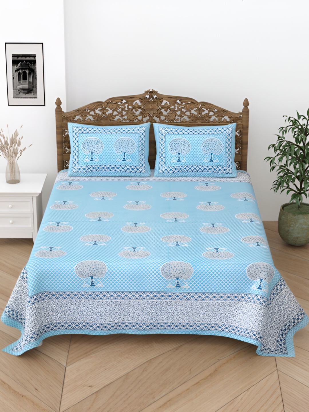 

Comfowell Blue & White Ethnic Motifs Printed 244 TC King Bedsheet with 2 Pillow Covers