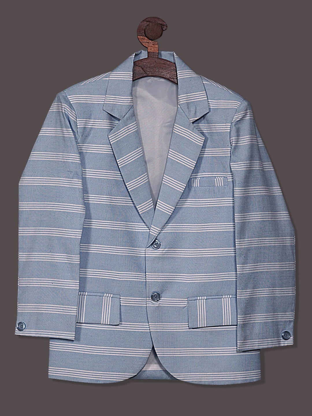 

BAESD Boys Striped Notched Lapel Long Sleeves Cotton Smart Fit Blazer, Blue