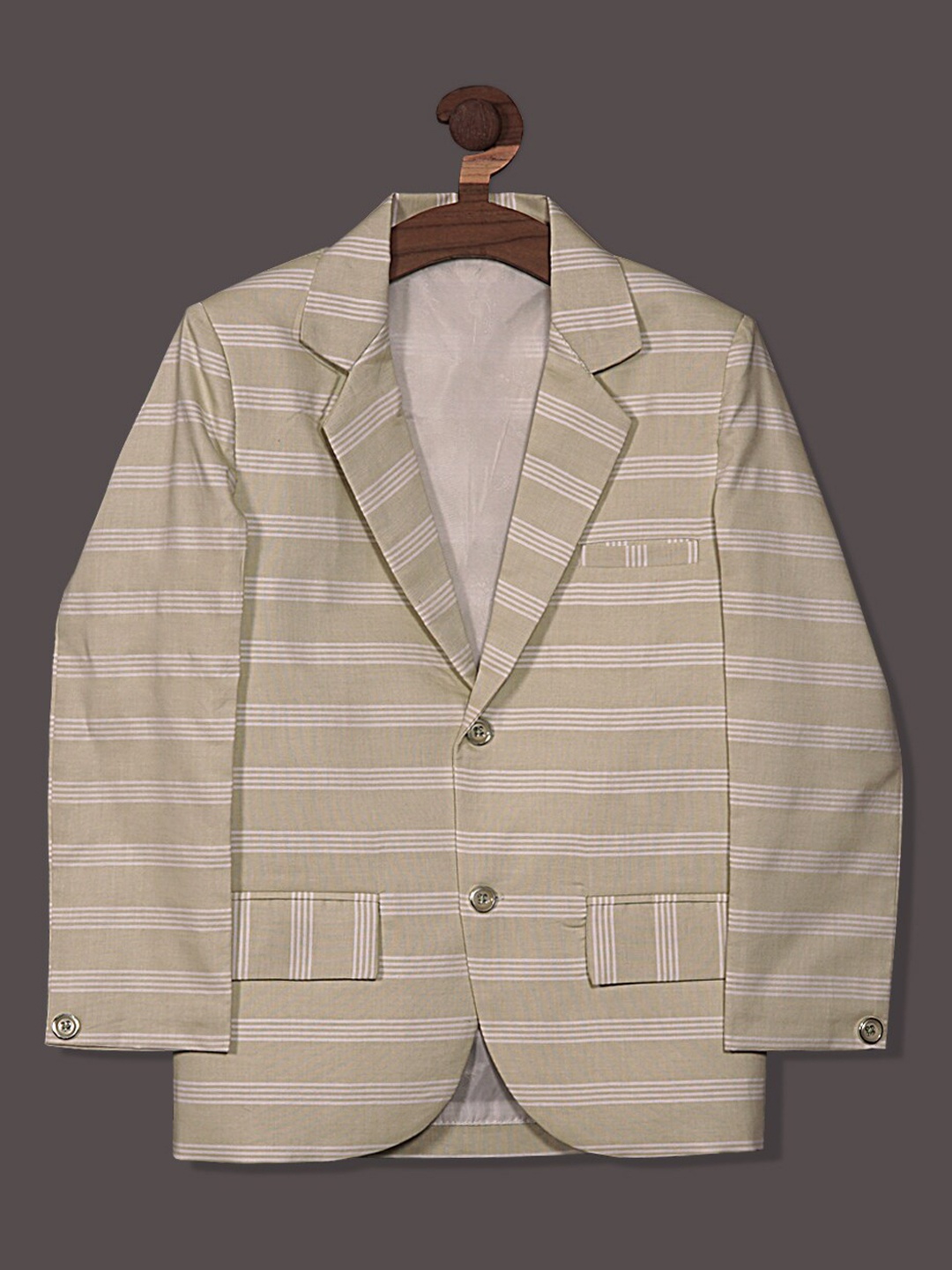 

BAESD Boys Striped Notched Lapel Long Sleeves Cotton Smart Fit Blazer, Green