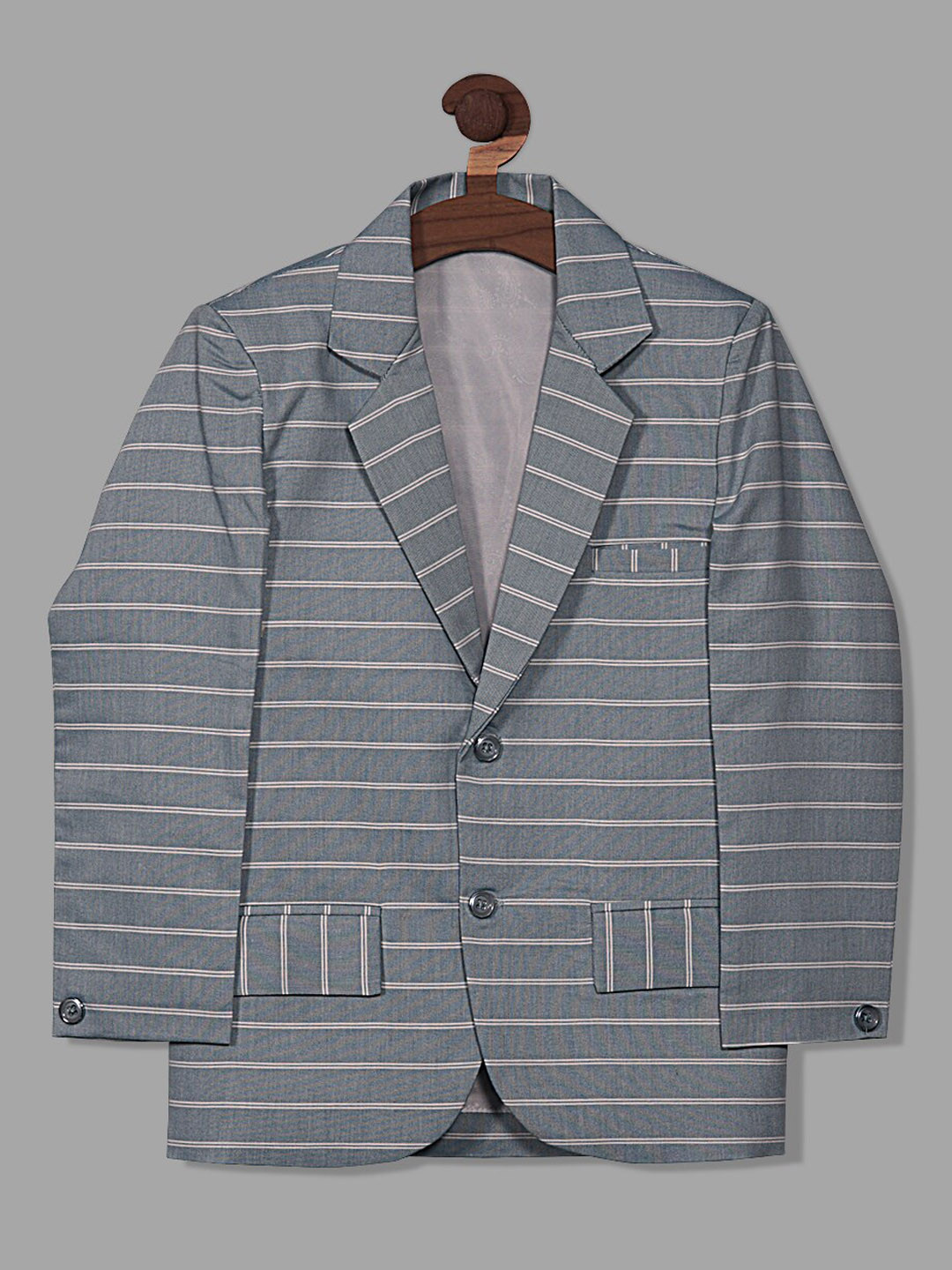 

BAESD Boys Striped Notched Lapel Long Sleeves Cotton Smart Fit Blazer, Sea green