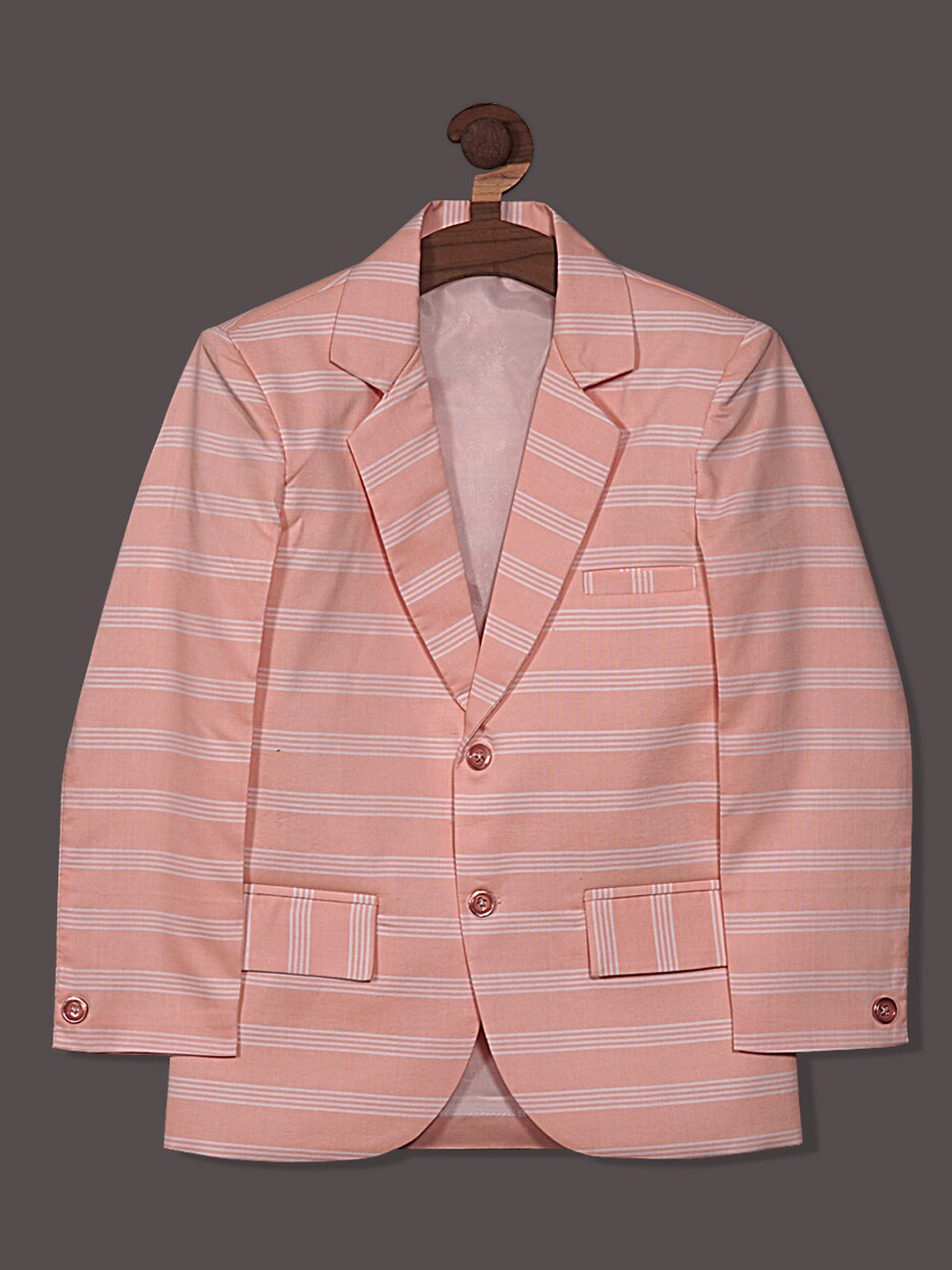 

BAESD Boys Striped Notched Lapel Long Sleeves Cotton Smart Fit Blazer, Peach