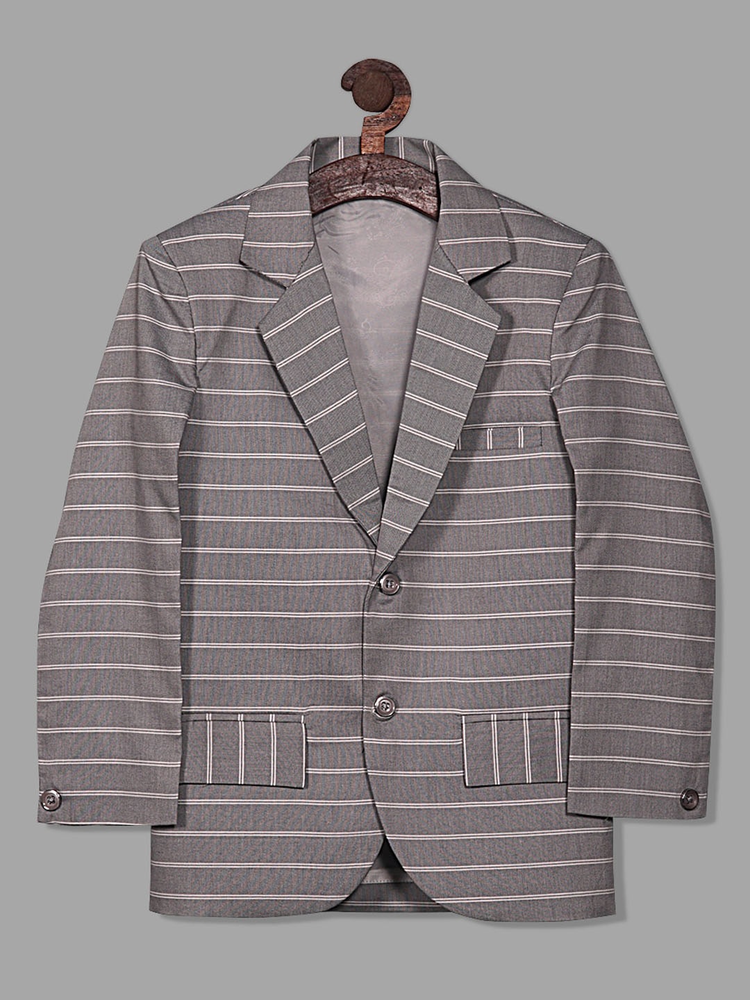 

BAESD Boys Striped Notched Lapel Long Sleeves Cotton Smart Fit Blazer, Grey