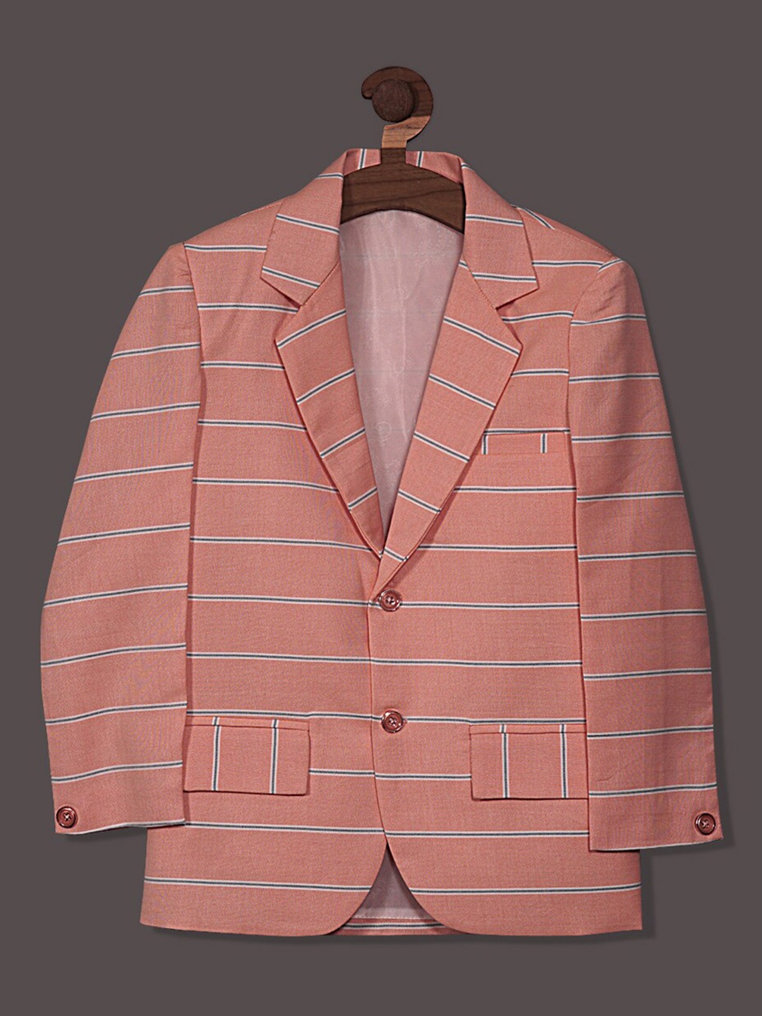 

BAESD Boys Striped Notched Lapel Long Sleeves Cotton Smart Fit Blazer, Peach
