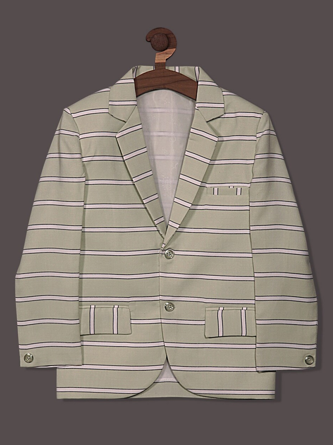 

BAESD Boys Striped Notched Lapel Long Sleeves Cotton Smart Fit Blazer, Green