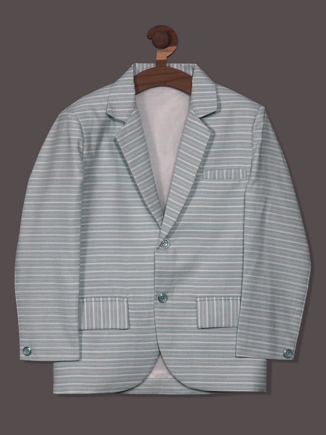 

BAESD Boys Striped Notched Lapel Long Sleeves Cotton Smart Fit Blazer, Sea green