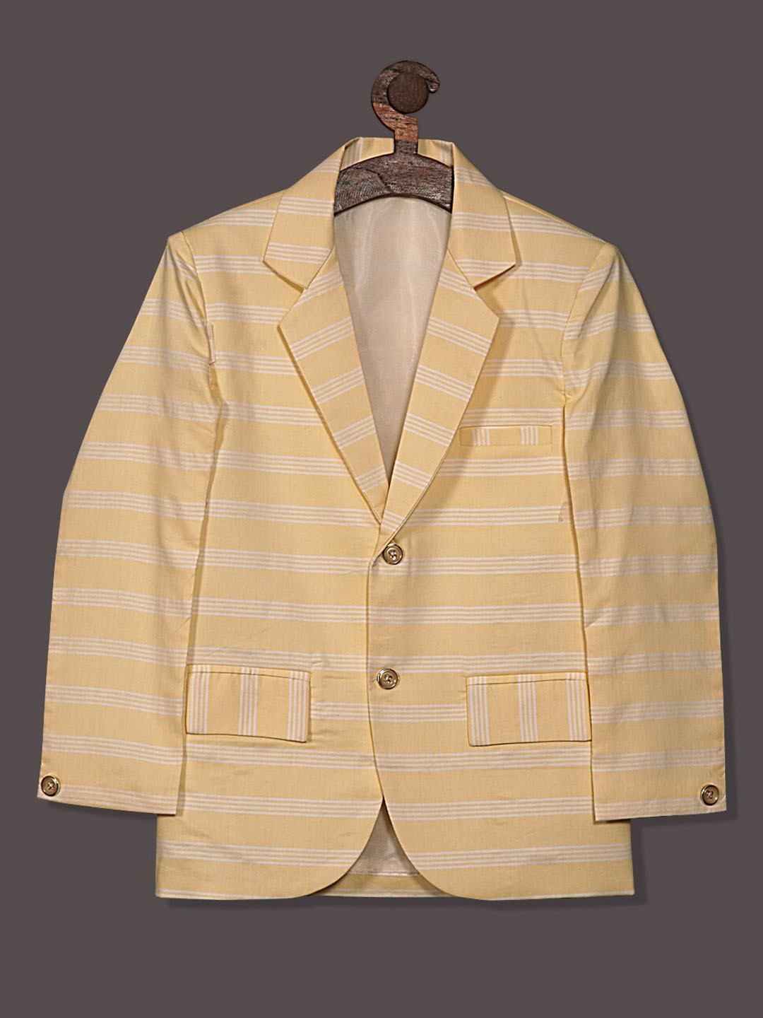 

BAESD Boys Striped Notched Lapel Long Sleeves Cotton Smart Fit Blazer, Yellow