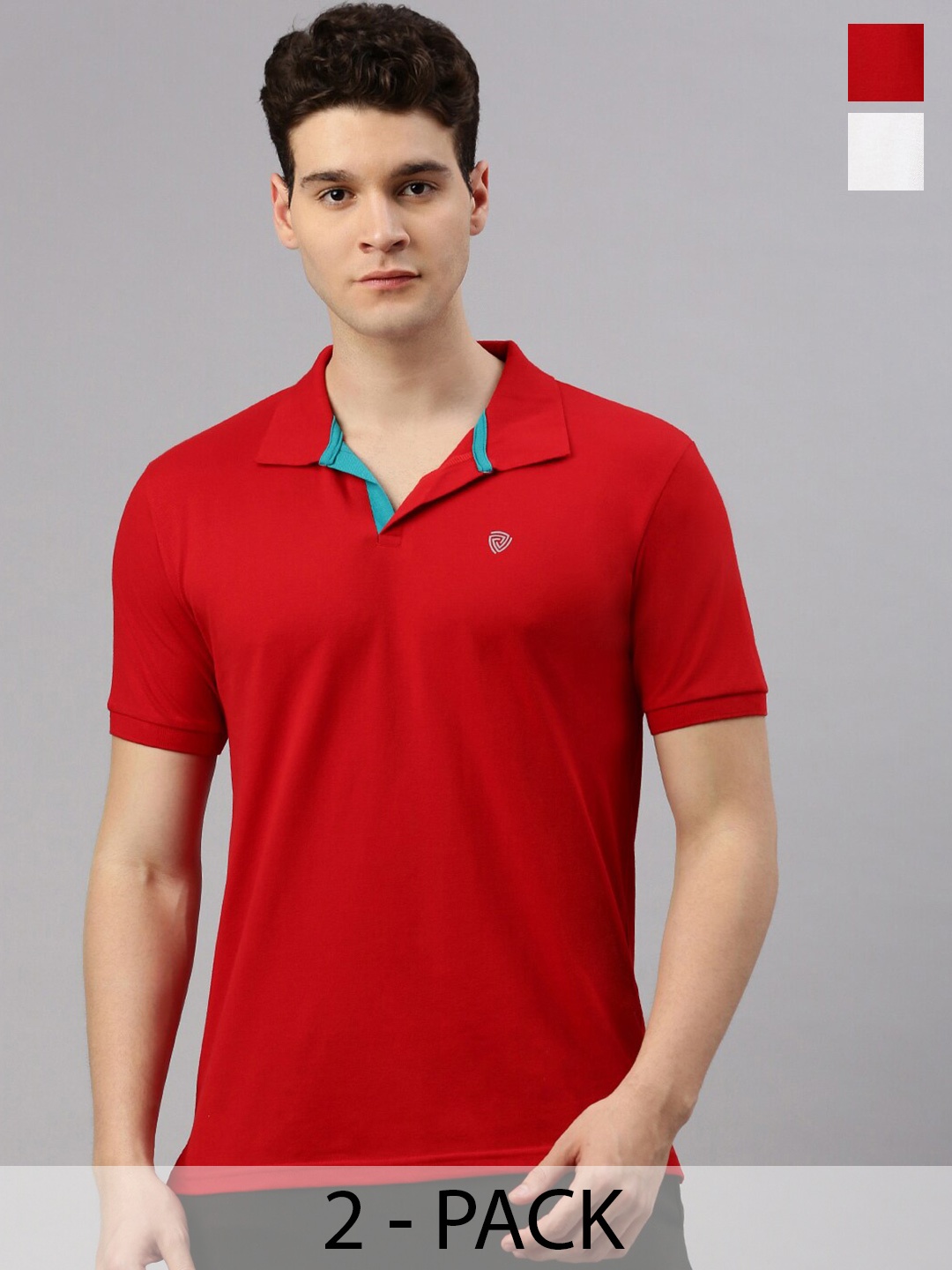 

Lux Cozi Pack Of 2 Polo Collar Short Sleeves Cotton Lounge T-shirts, Red