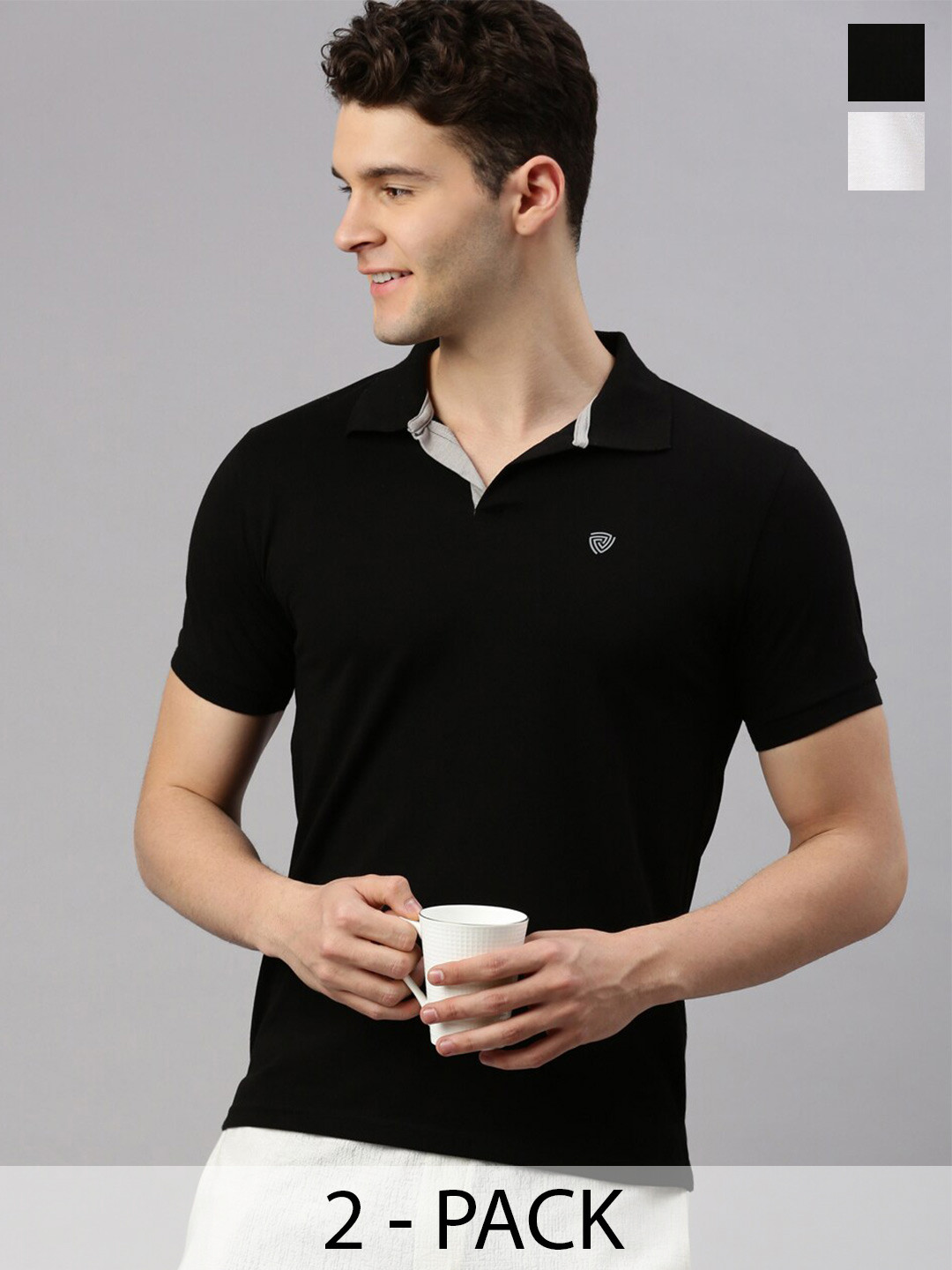 

Lux Cozi Pack Of 2 Polo Collar Short Sleeves Cotton Lounge T-shirts, White