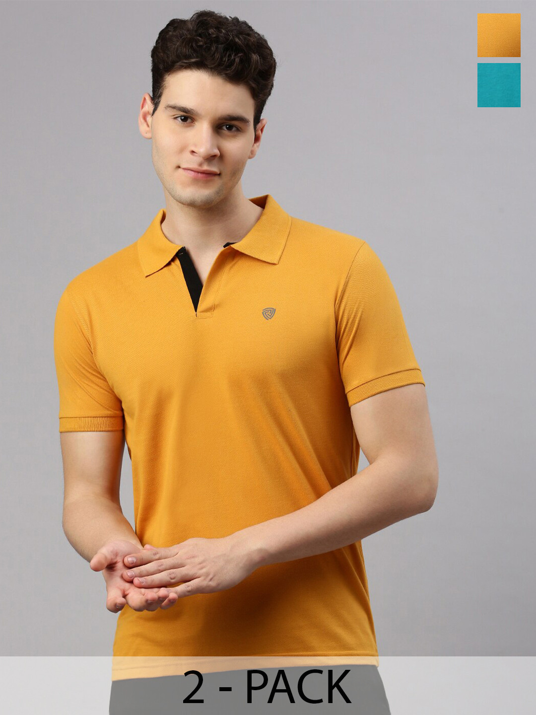 

Lux Cozi Pack Of 2 Polo Collar Cotton Lounge T-shirts, Mustard