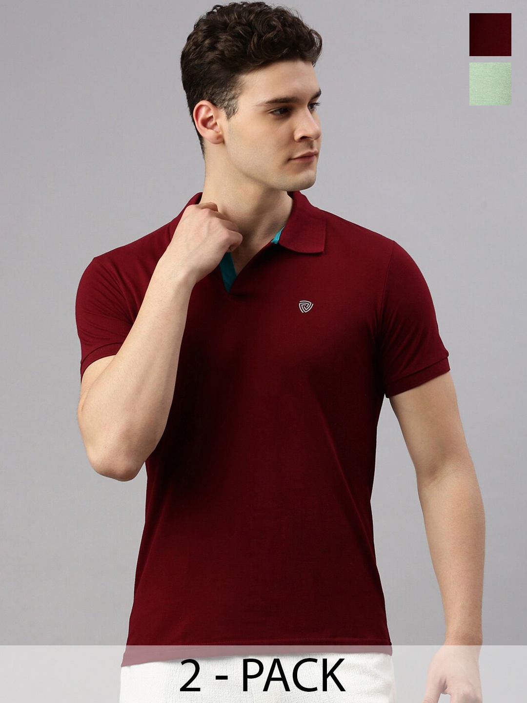 

Lux Cozi Pack Of 2 Polo Collar Cotton Lounge T-shirts, Maroon