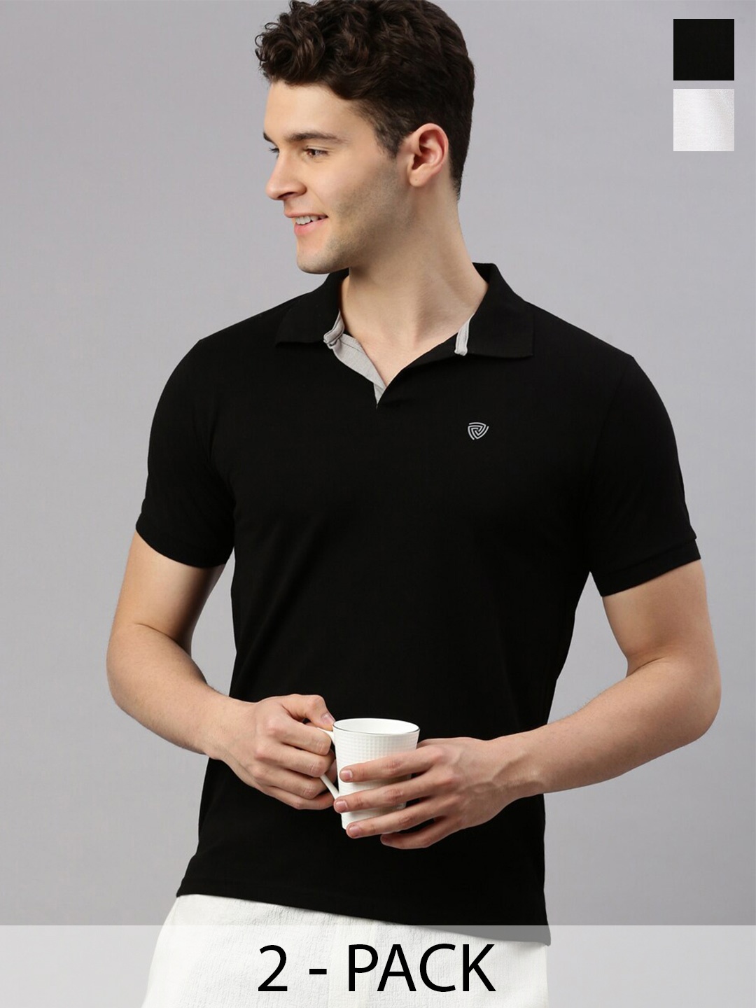 

Lux Cozi Pack Of 2 Polo Collar Cotton Lounge T-shirts, White