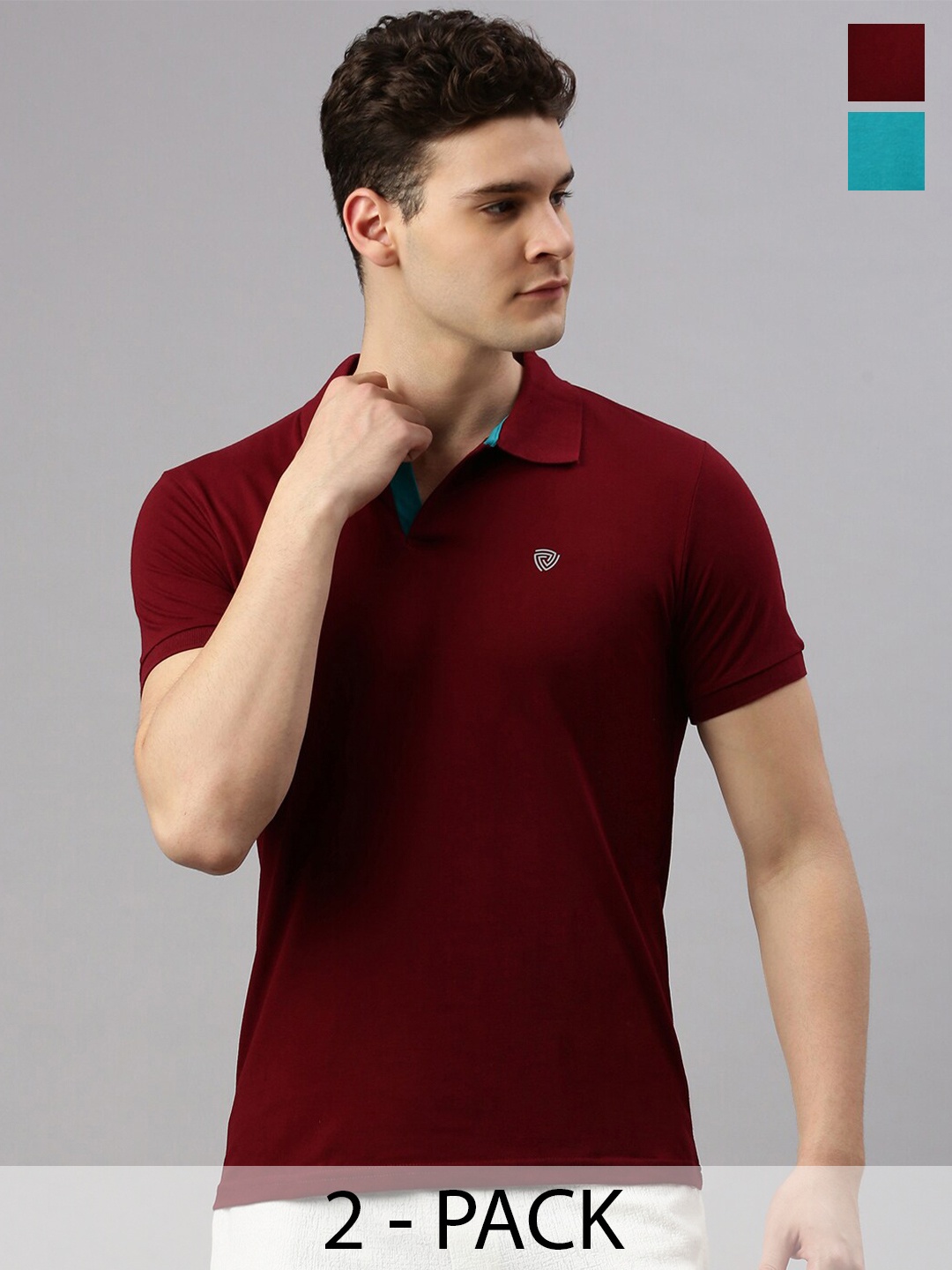 

Lux Cozi Pack of 2 Polo Collar Anti Odour Pure Cotton Lounge T-shirts, Maroon
