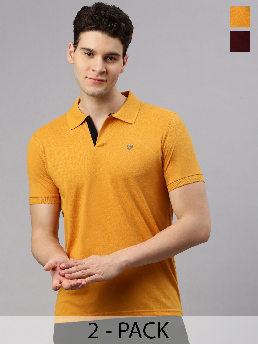 

Lux Cozi Pack Of 2 Polo Collar Cotton Lounge T-shirts, Mustard