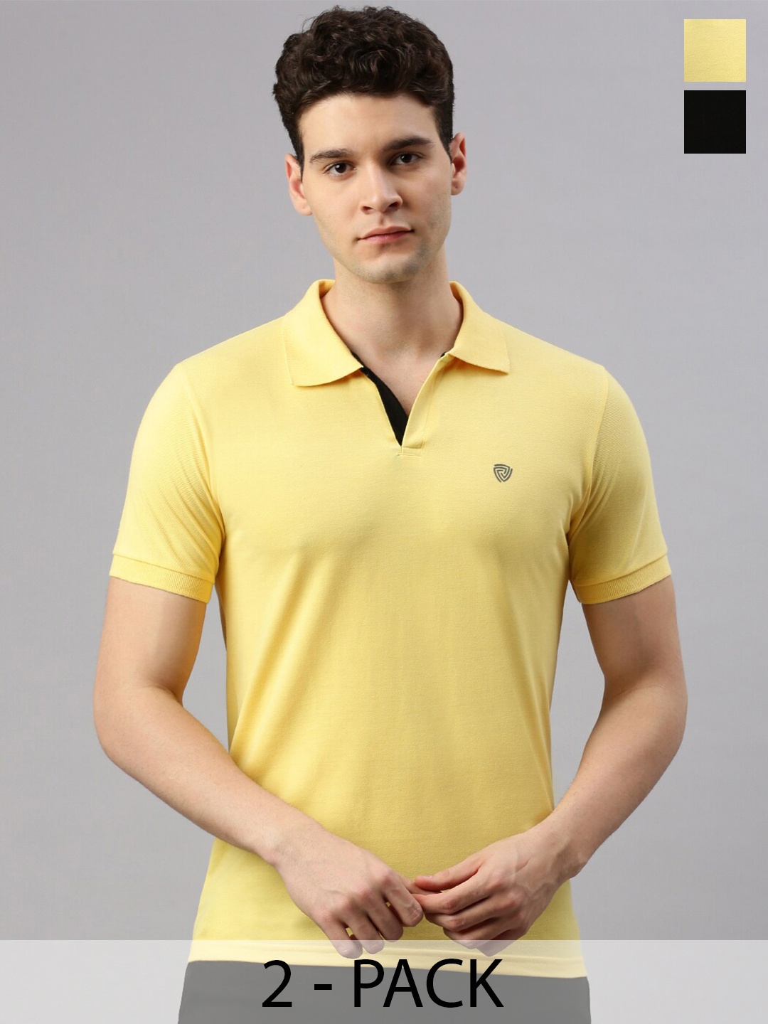 

Lux Cozi Pack of 2 Polo Collar Anti Odour Pure Cotton Lounge T-shirts, Yellow