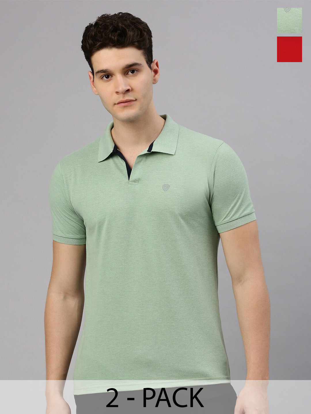 

Lux Cozi Pack Of 2 Polo Collar Short Sleeves Anti Odour Lounge Tshirts, Green