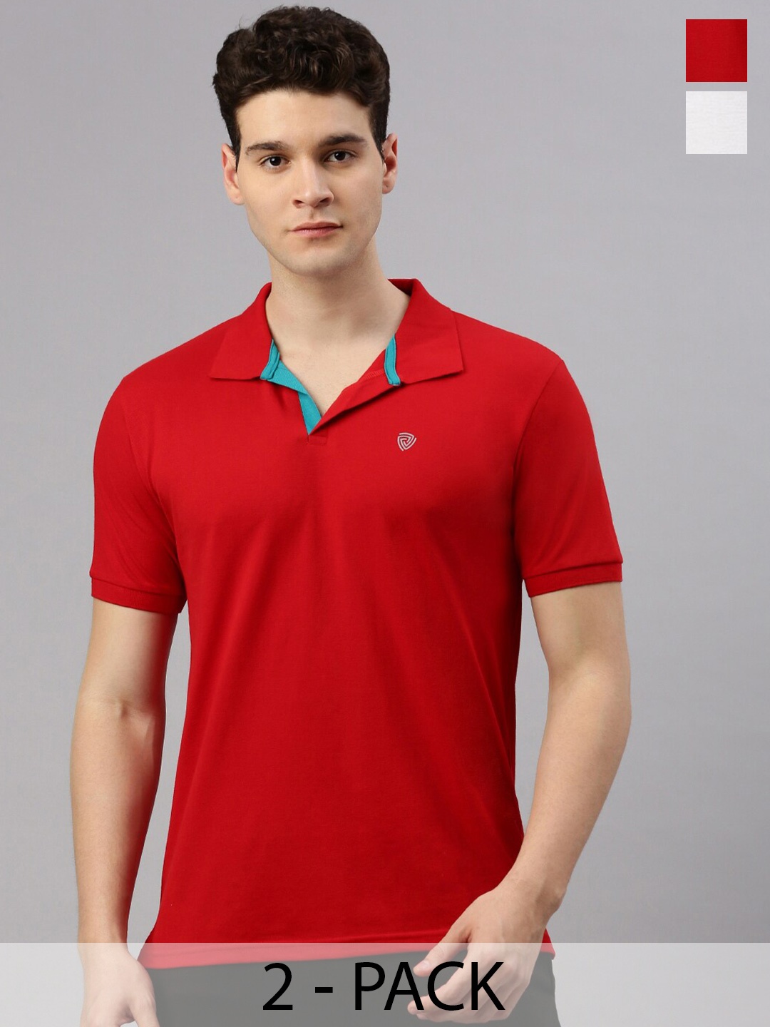 

Lux Cozi Pack of 2 Polo Collar Anti Odour Pure Cotton Lounge T-shirts, Red