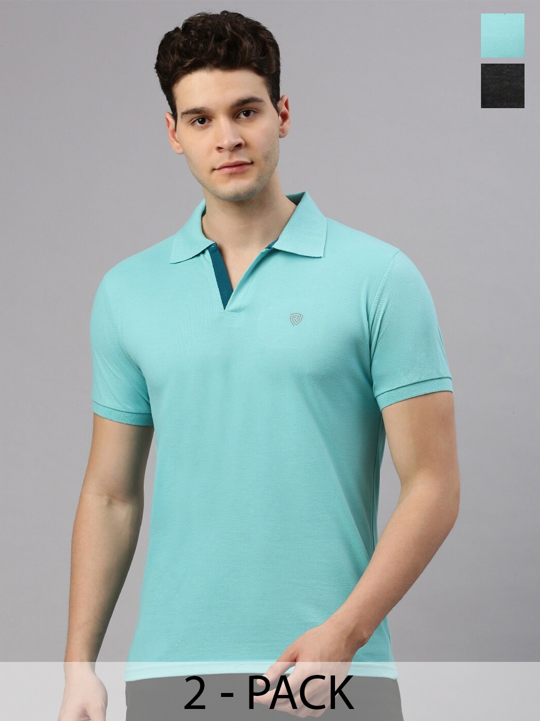 

Lux Cozi Pack of 2 Polo Collar Anti Odour Pure Cotton Lounge T-shirts, Blue