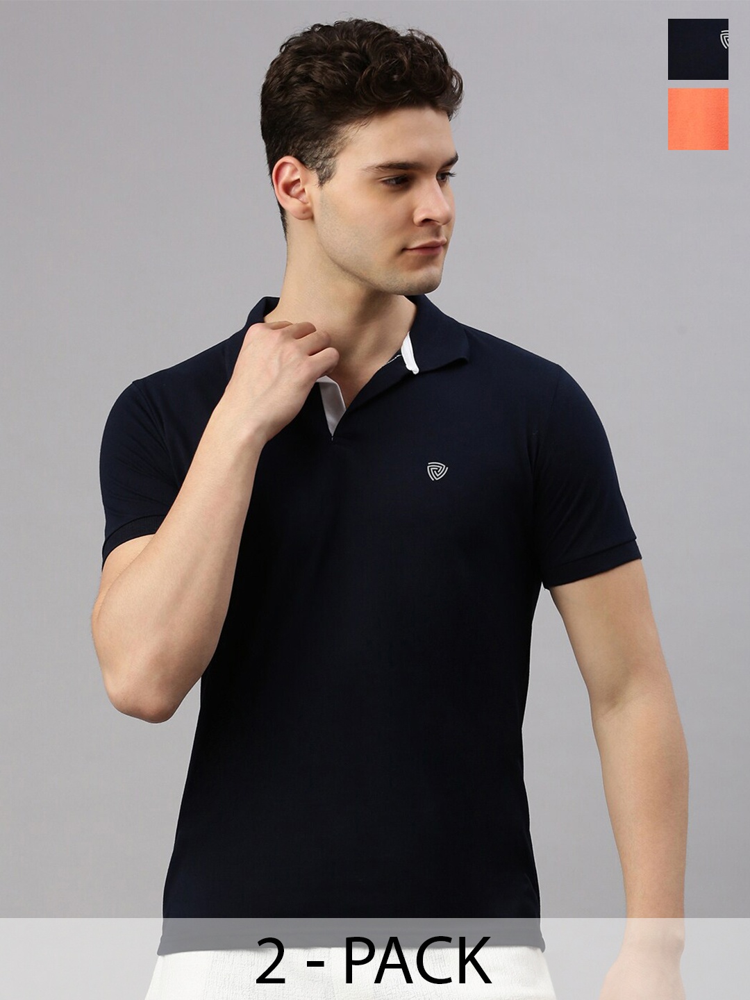 

Lux Cozi Pack Of 2 Polo Collar Short Sleeves Anti Odour Lounge Tshirts, Navy blue