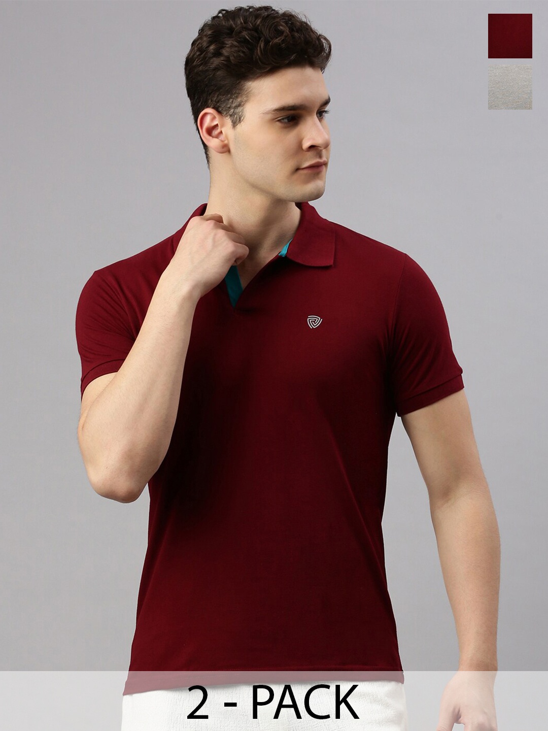 

Lux Cozi Pack Of 2 Polo Collar Cotton Lounge T-shirts, Maroon