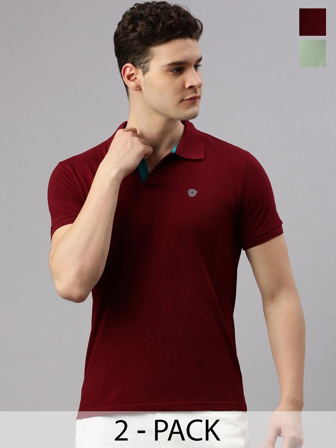 

Lux Cozi Pack Of 2 Polo Collar Cotton Lounge T-shirts, Maroon