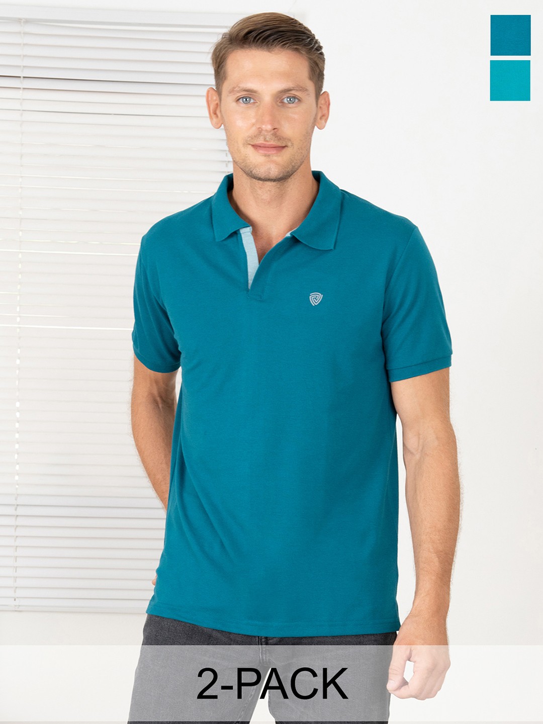 

Lux Cozi Pack Of 2 Polo Collar Cotton Lounge T-shirts, Blue