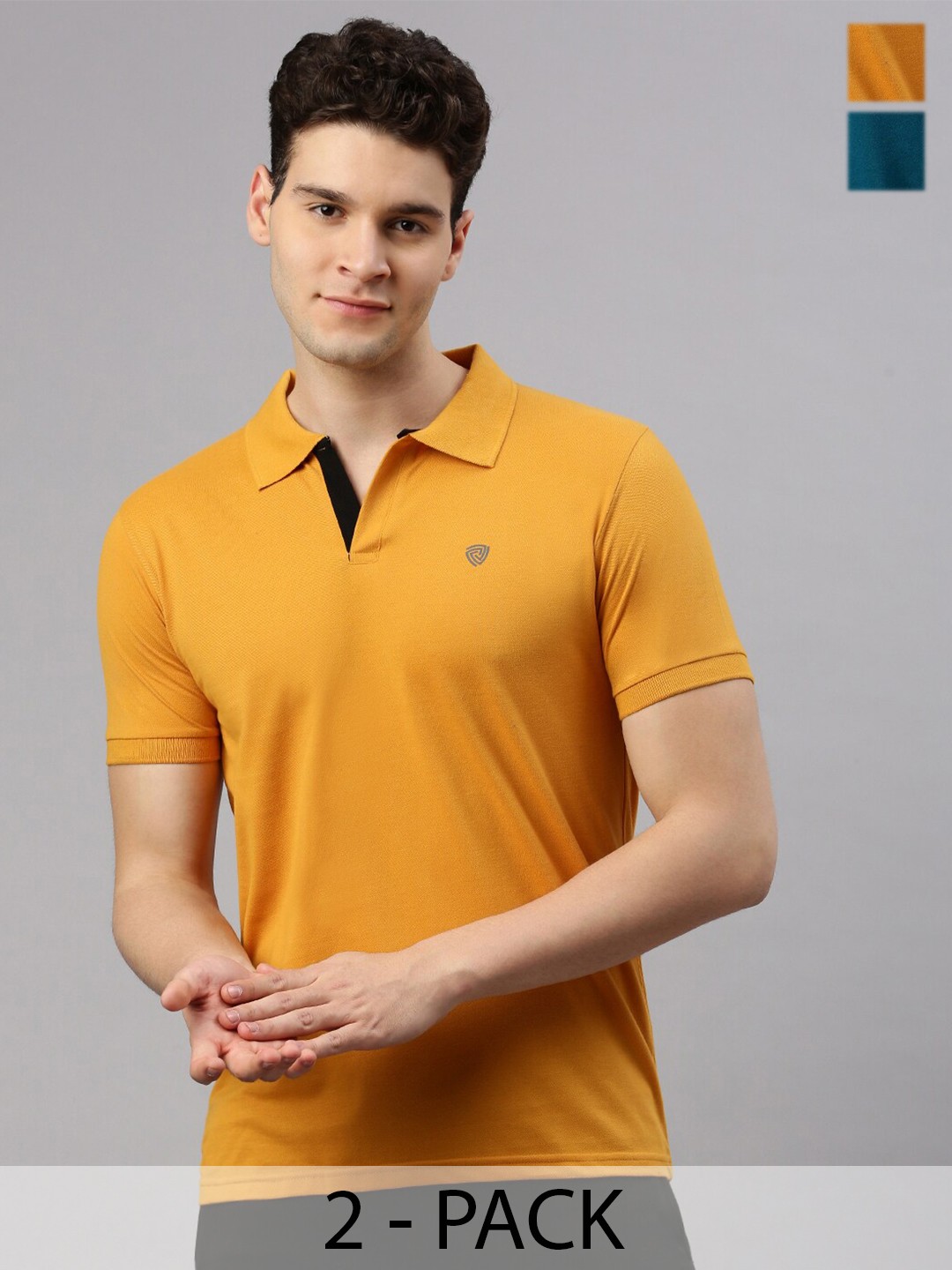 

Lux Cozi Pack Of 2 Polo Collar Cotton Lounge T-shirts, Mustard