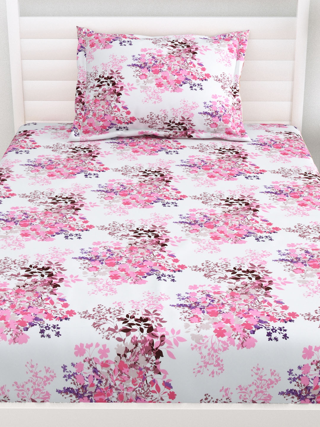 

haus & kinder Pink & White Floral 186 TC Cotton Single Bedsheet With 1 Pillow Cover