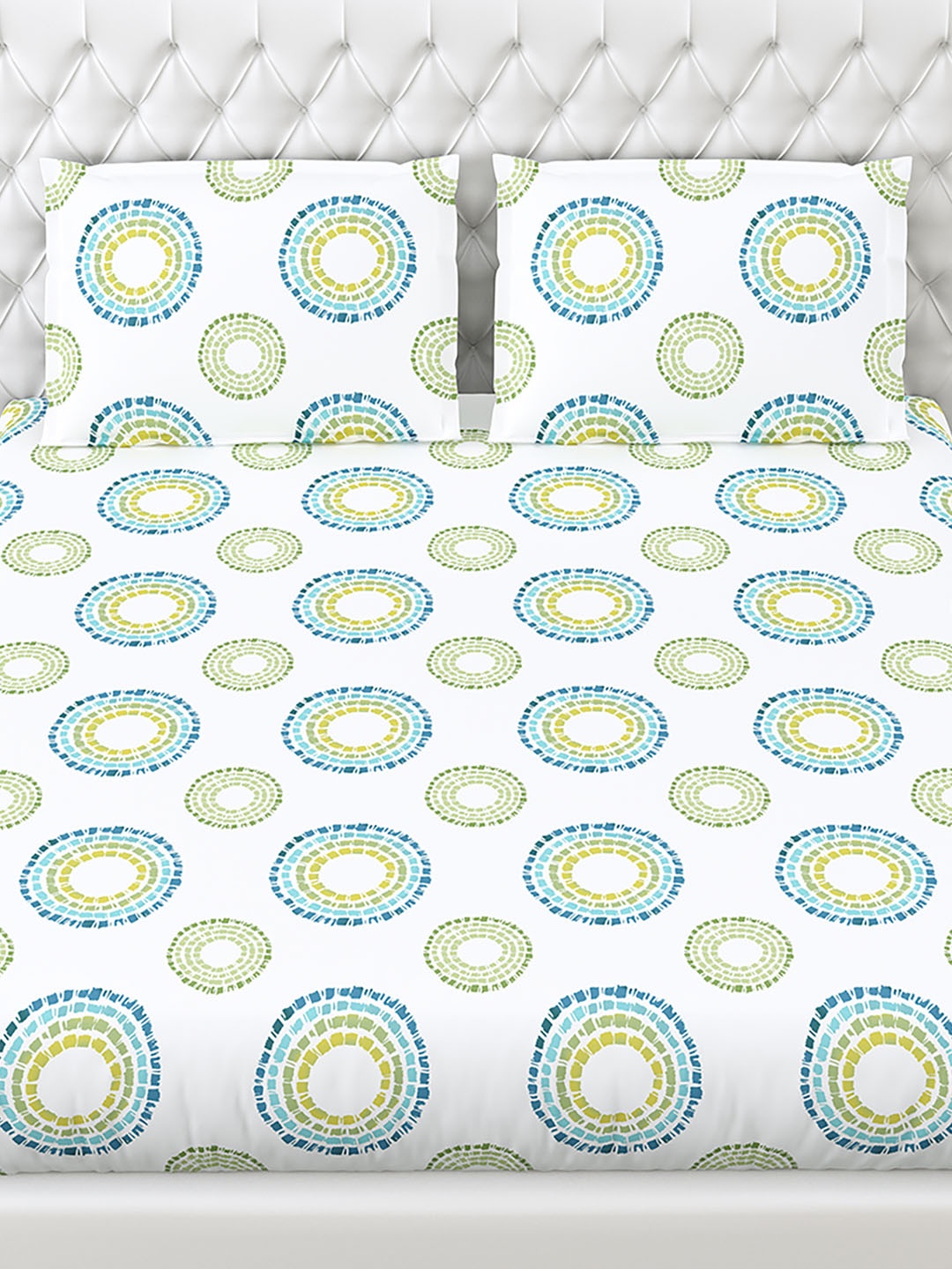 

haus & kinder White Geometric 144 TC Cotton Fitted Queen Bedsheet With 2 Pillow Covers
