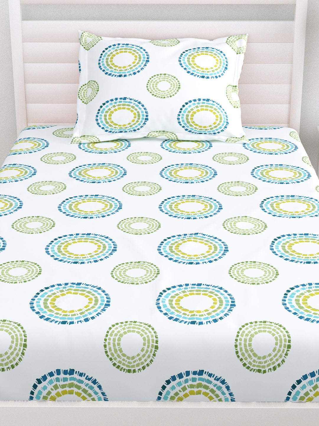 

haus & kinder White Geometric 144 TC Cotton Single Bedsheet With 1 Pillow Cover