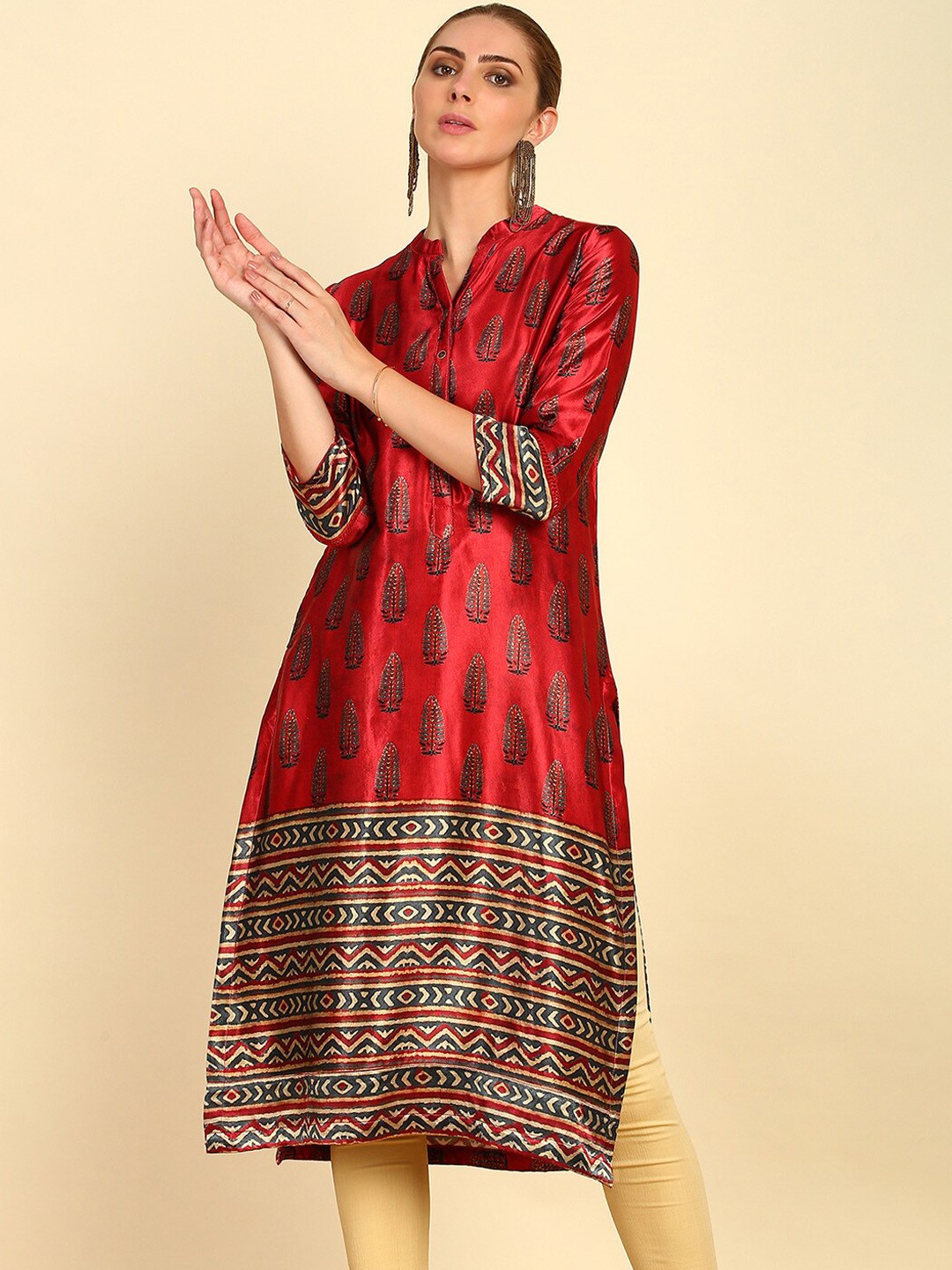 

Soch Red Ethnic Printed Straight Kurta