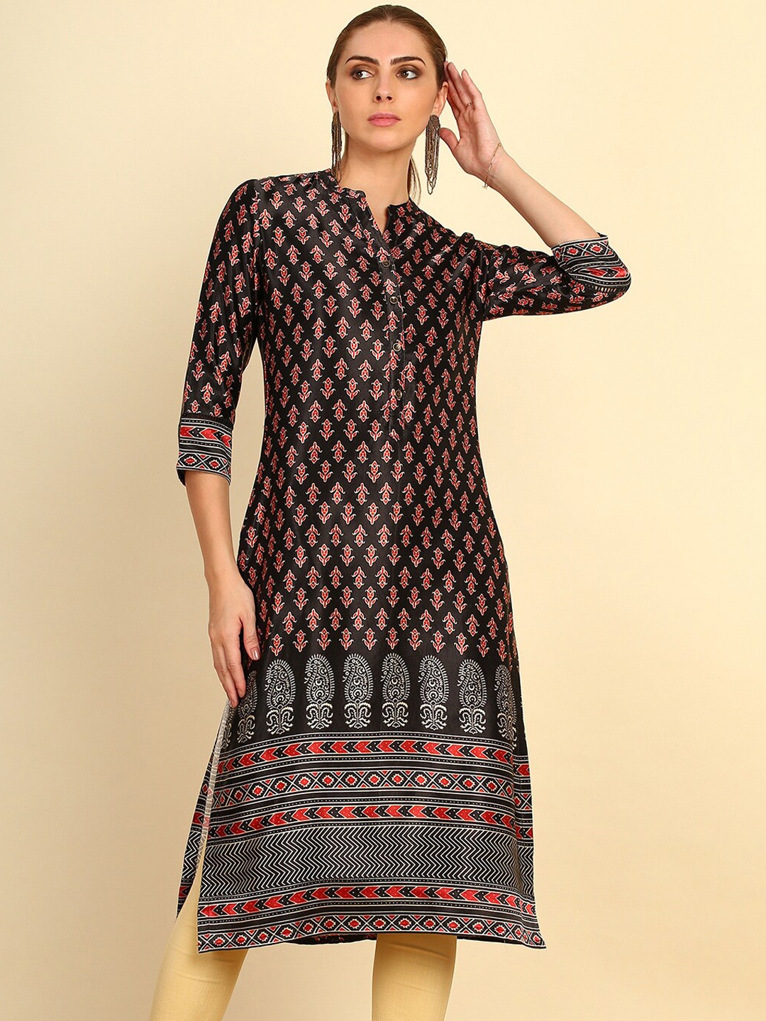 

Soch Black Ethnic Motifs Printed Straight Kurta