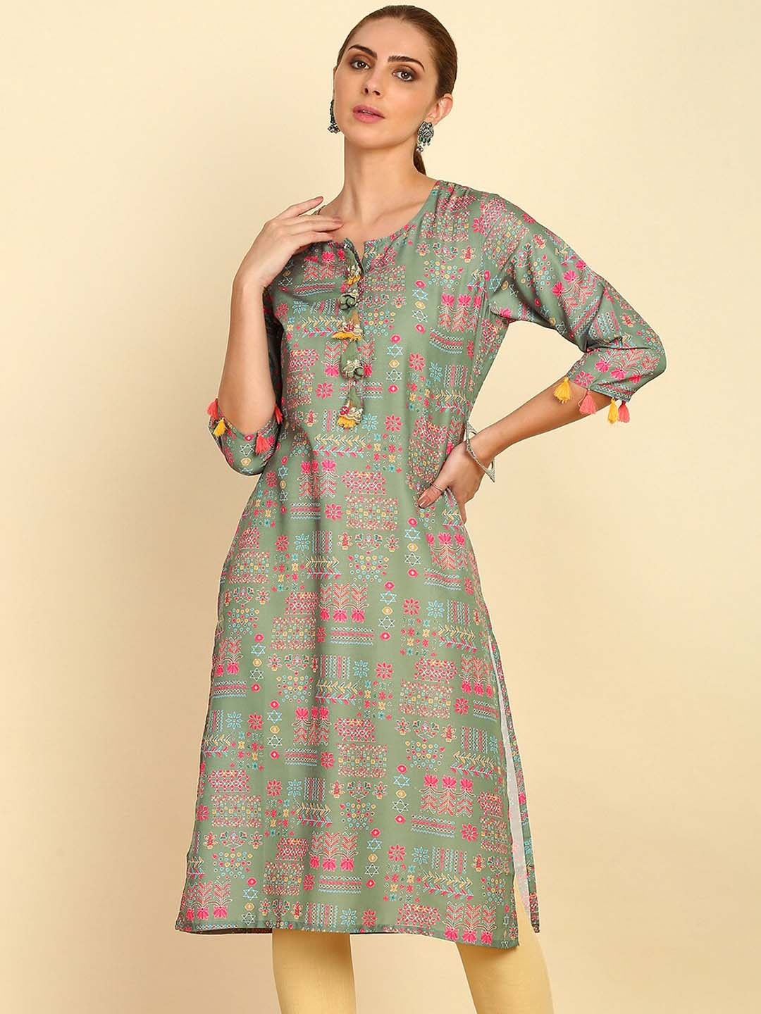 

Soch Green Floral Printed Straight Kurta