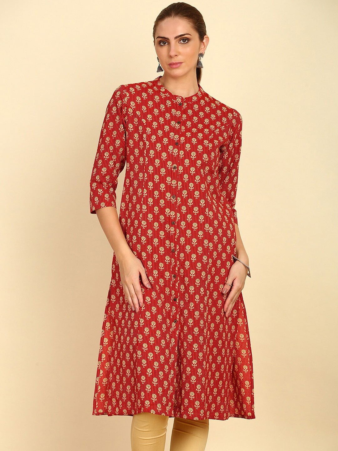

Soch Red Ethnic Motifs Printed Straight Pure Cotton Kurta
