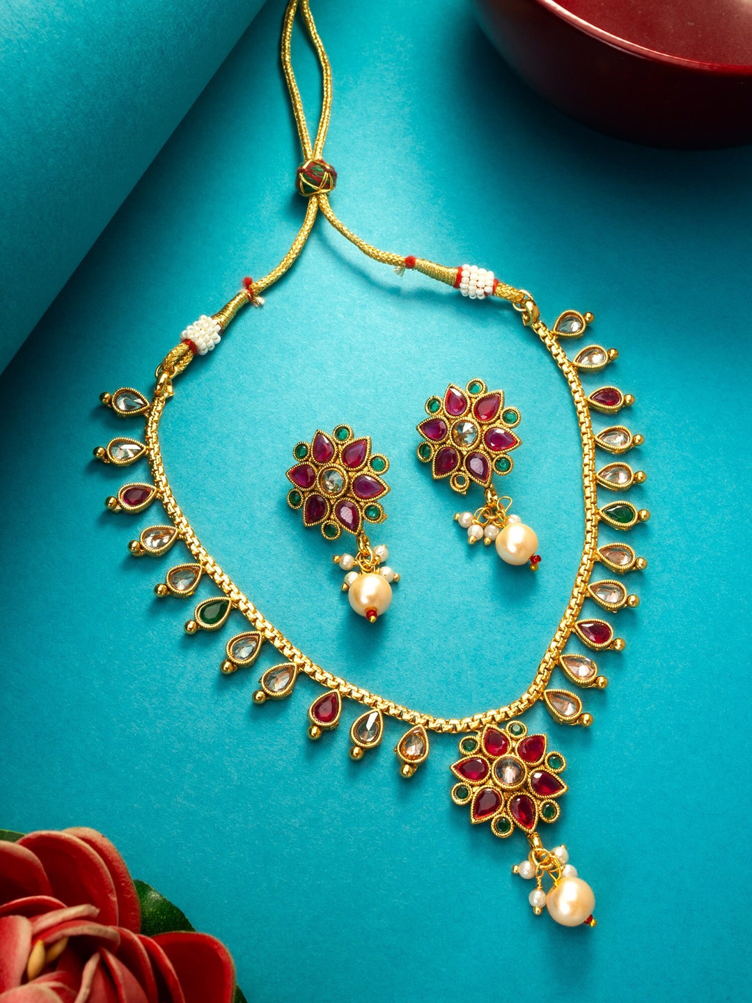 

aadita Gold Plated Artificial Stones and Beads Jewellery Set