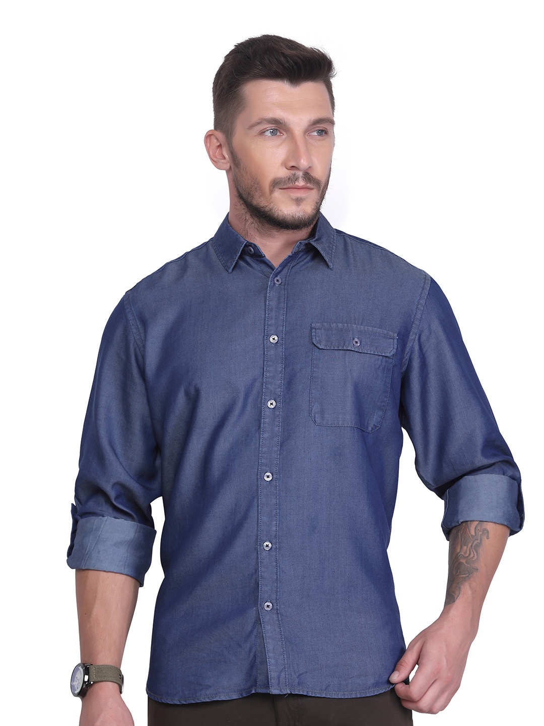 

USMC Relaxed Opaque Cotton Casual Shirt, Navy blue