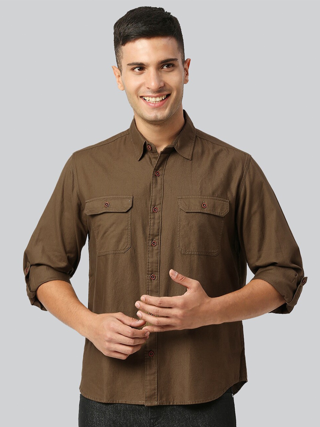 

USMC Relaxed Spread Collar Cotton Casual Shirt, Khaki