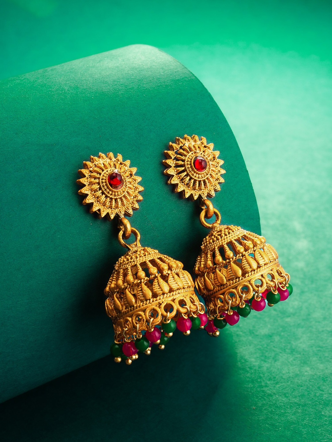 

aadita Gold-Toned Gold-Plated Contemporary Jhumkas
