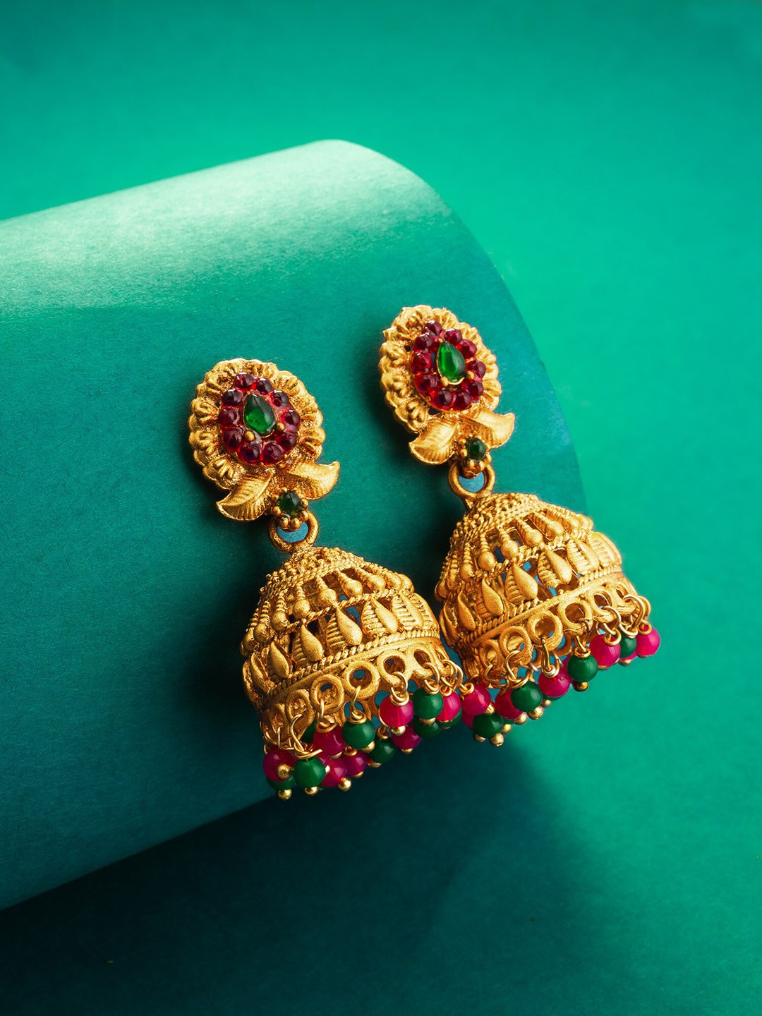 

aadita Gold-Toned Gold-Plated Contemporary Jhumkas