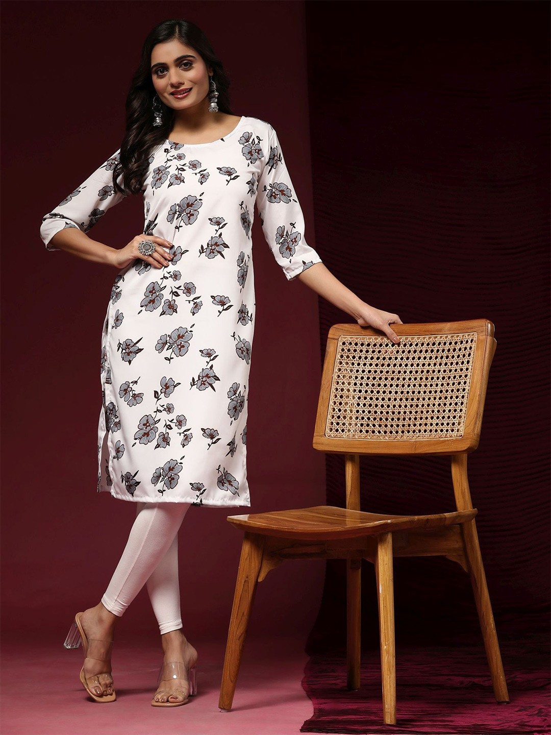 

Phenav Printed Straight Kurta, White