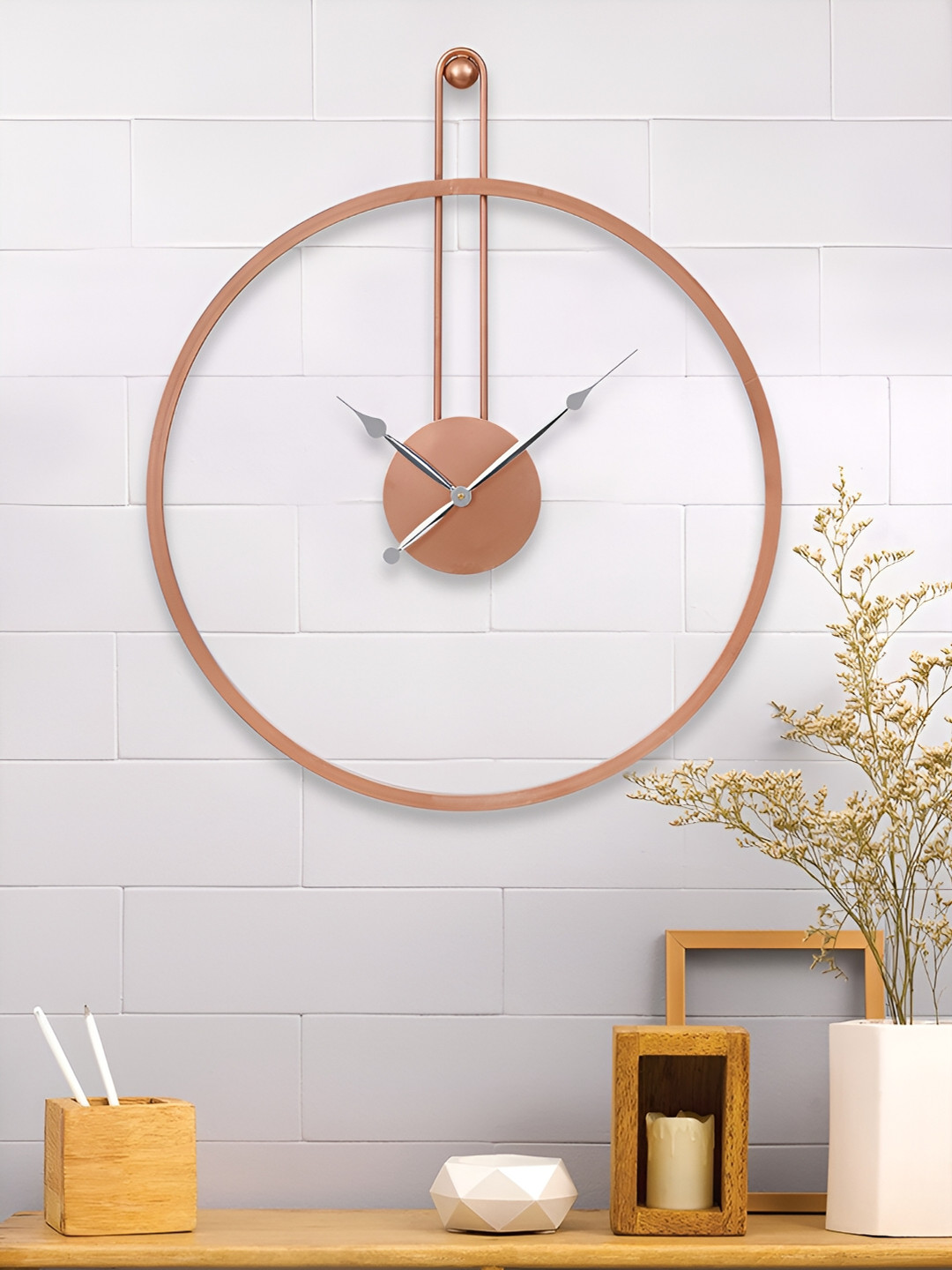 

Craft Smith Copper-Toned & White Embellished Round Traditional Wall Clock