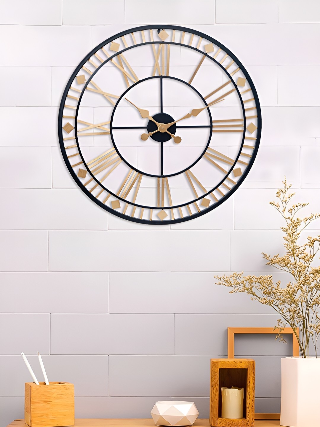 

Craft Smith Gold-Toned & Blue Embellished Traditional Round Wall Clock