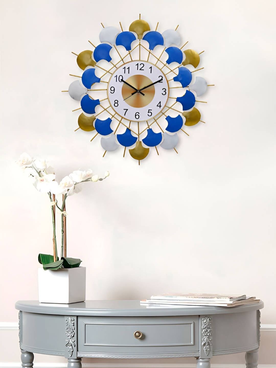 

Craft Smith Gold-Toned & White Embellished Quirky Traditional Wall Clock