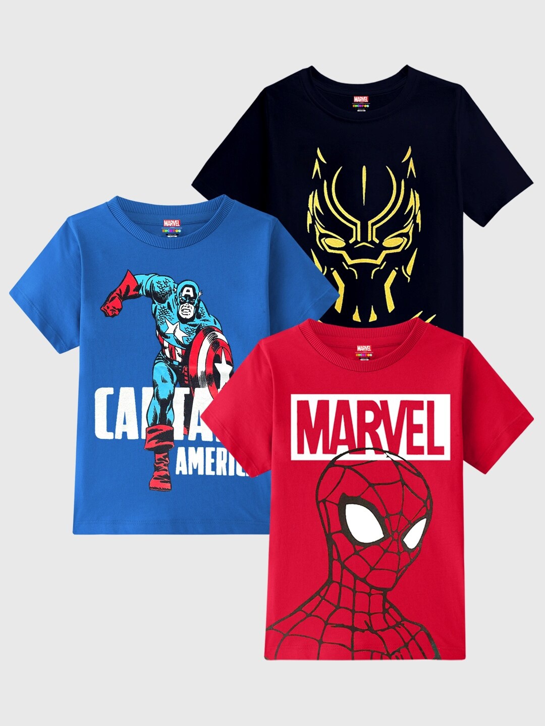 

KUCHIPOO Boys Pack of 3 Marvel Printed T-shirts, Red