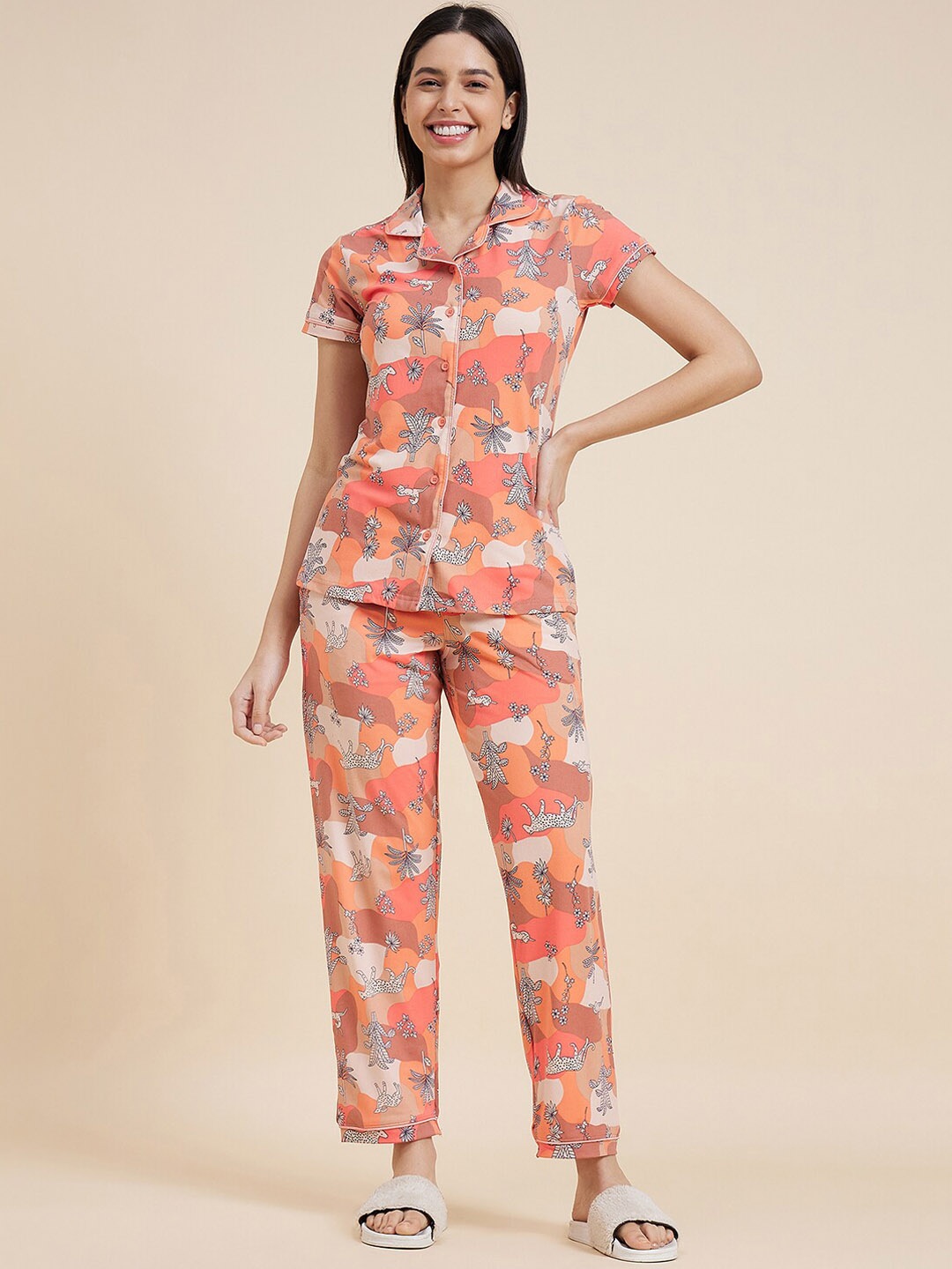 

Sweet Dreams Peach Conversational Printed Night suit
