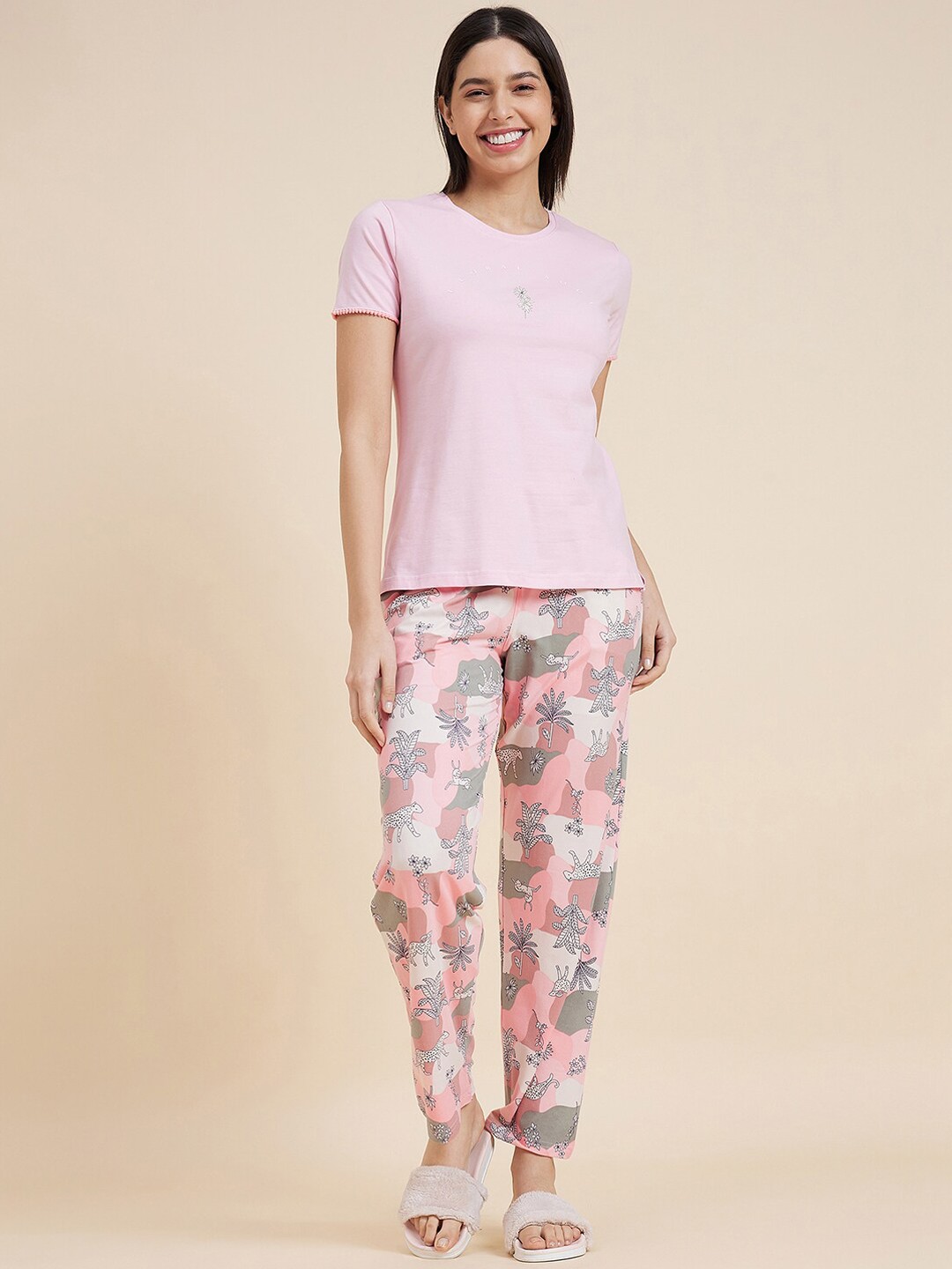 

Sweet Dreams Floral Printed Night suit, Pink