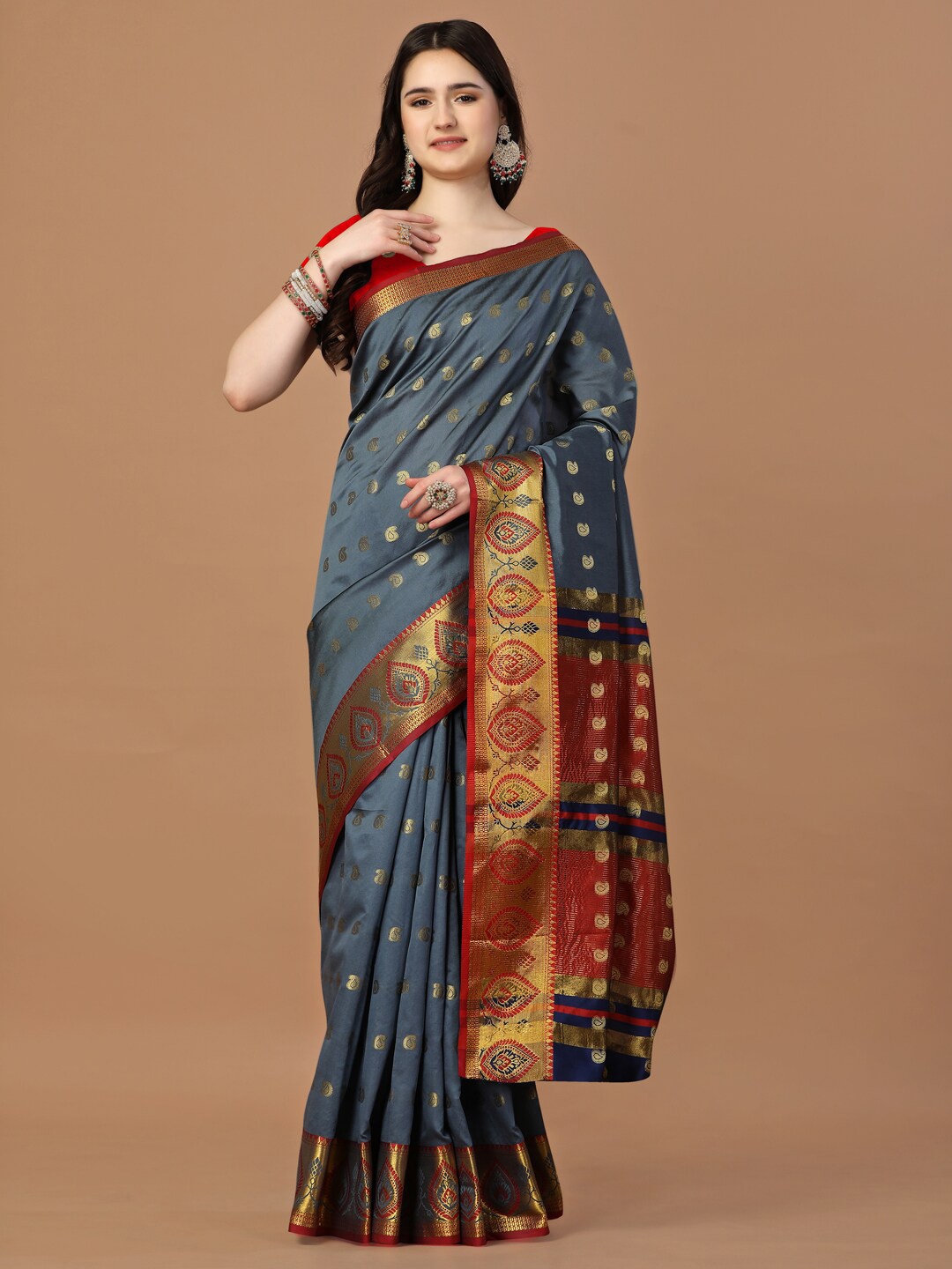 

JUST FASHION Woven Design Zari Art Silk Banarasi Saree, Grey