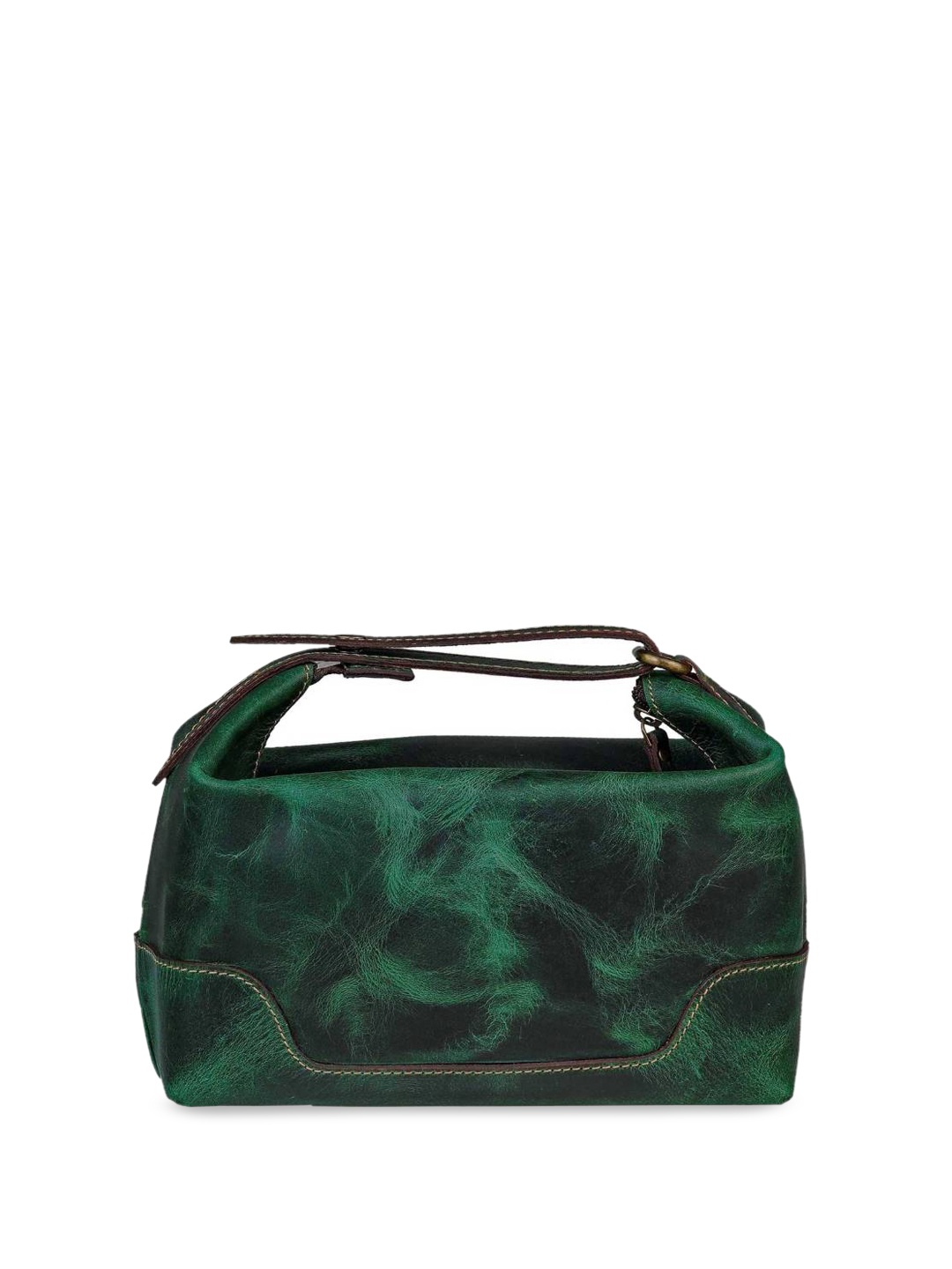 

MaheTri Printed Leather Compact Travel Pouch, Green