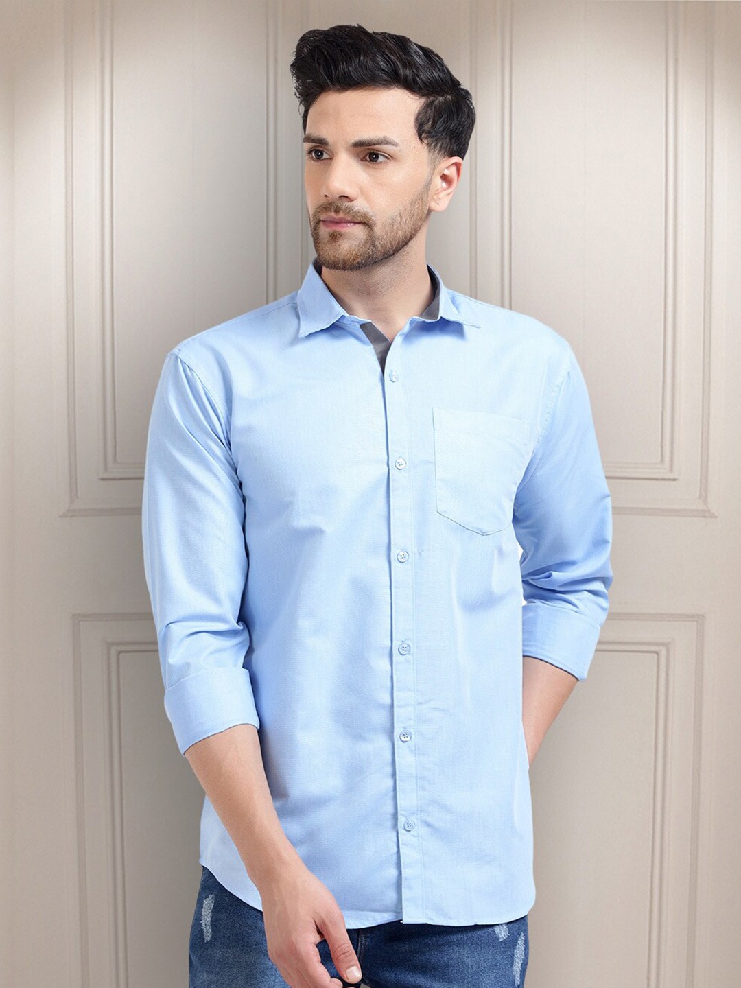 

Tee Projekt Standard Spread Collar Cotton Curved Casual Shirt, Navy blue