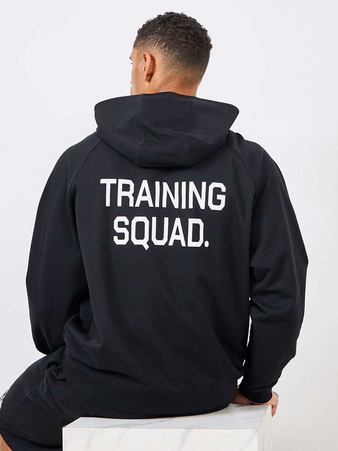

Styli Oversized Front & Back Print Athleisure Terry Hooded Sweatshirt, Black